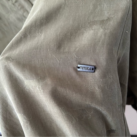 [L] Titika Active Couture Jungle Cat Print Dark Olive Relaxed Fit Midi Dress - Picture 6 of 10